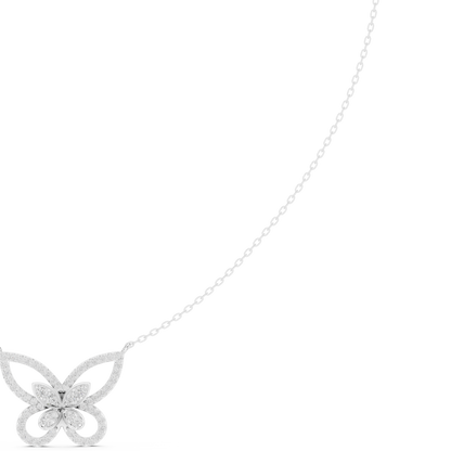 0.73ctw Solid Gold Pave Diamond Butterfly Pendant Layered Necklace