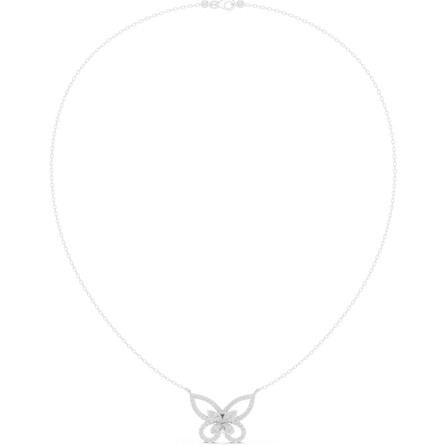0.73ctw Solid Gold Pave Diamond Butterfly Pendant Layered Necklace