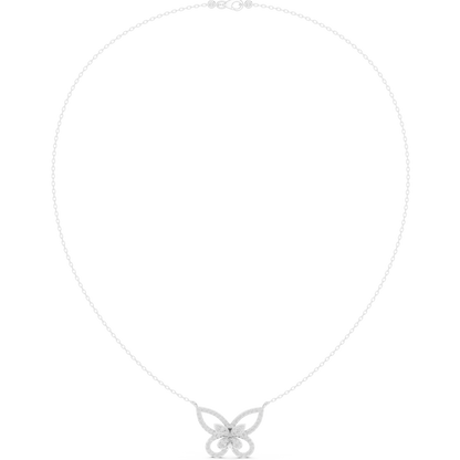0.73ctw Solid Gold Pave Diamond Butterfly Pendant Layered Necklace