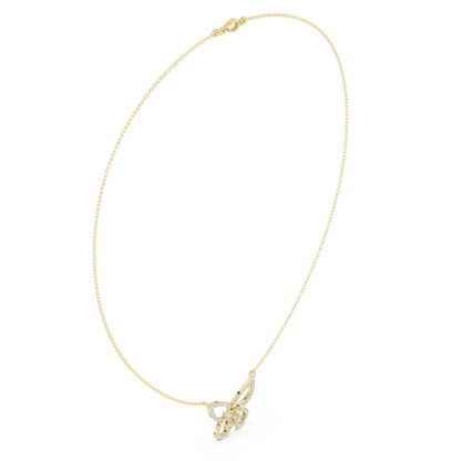 0.73ctw Solid Gold Pave Diamond Butterfly Pendant Layered Necklace