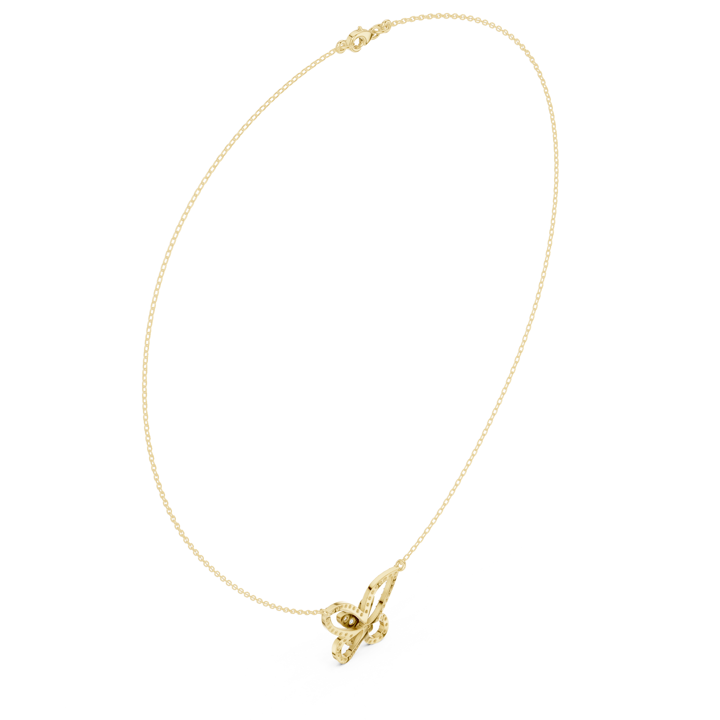 0.73ctw Solid Gold Pave Diamond Butterfly Pendant Layered Necklace
