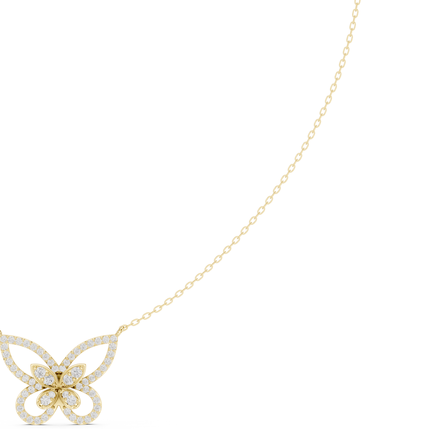 0.73ctw Solid Gold Pave Diamond Butterfly Pendant Layered Necklace