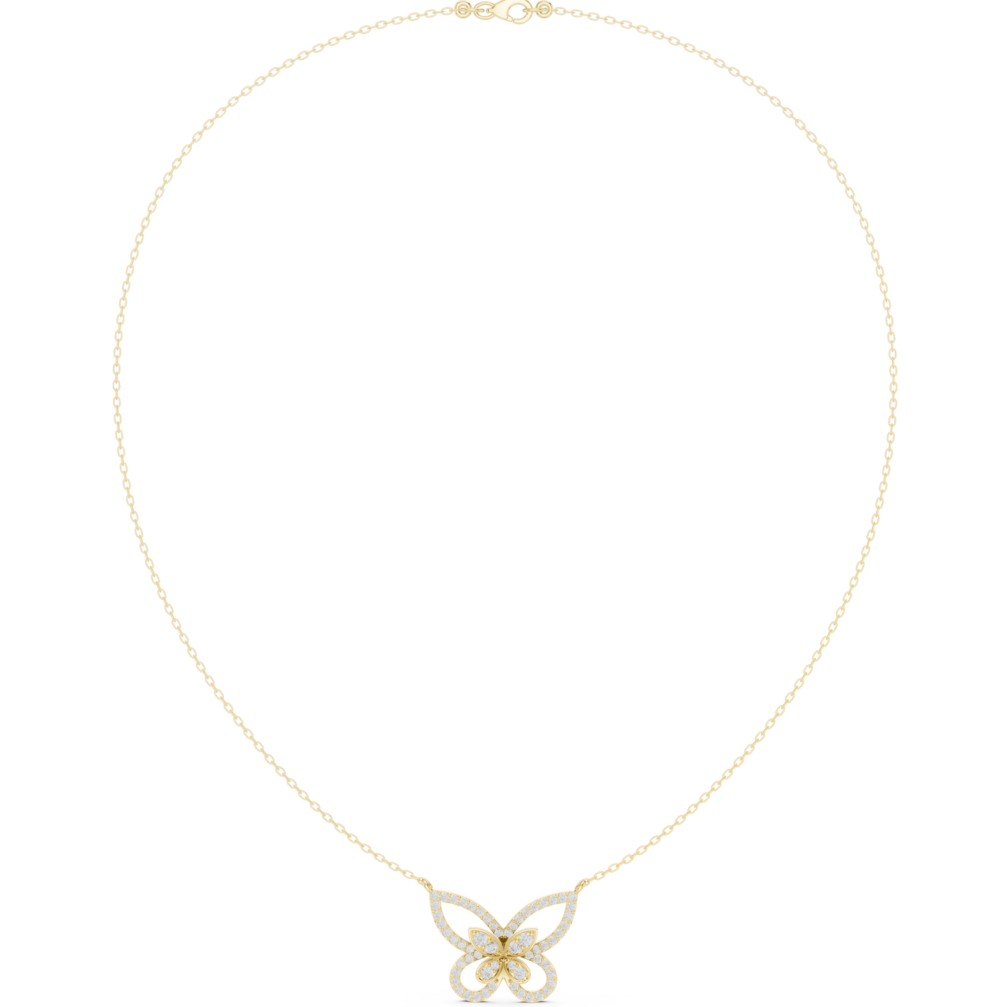 0.73ctw Solid Gold Pave Diamond Butterfly Pendant Layered Necklace