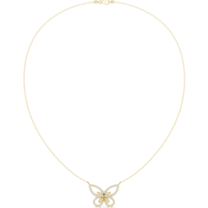 0.73ctw Solid Gold Pave Diamond Butterfly Pendant Layered Necklace