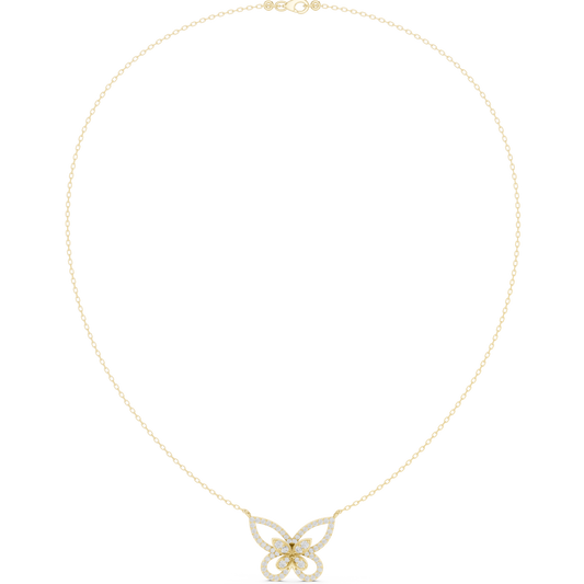 0.73ctw Solid Gold Pave Diamond Butterfly Pendant Layered Necklace