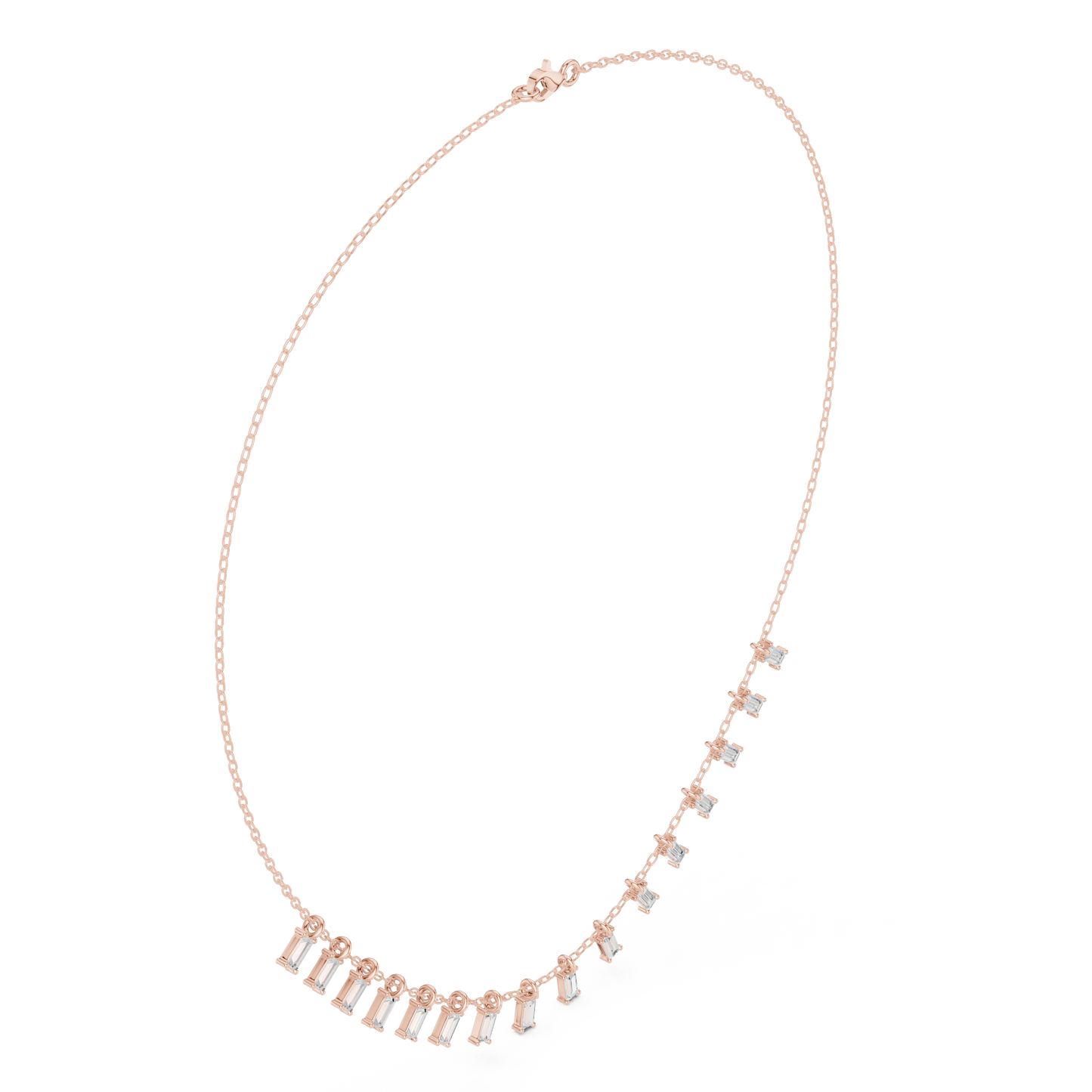 1.74ctw Solid Gold Baguette Diamond Fringe Necklace | Luxury Drop Dangle Choker