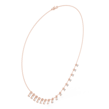 1.74ctw Solid Gold Baguette Diamond Fringe Necklace | Luxury Drop Dangle Choker