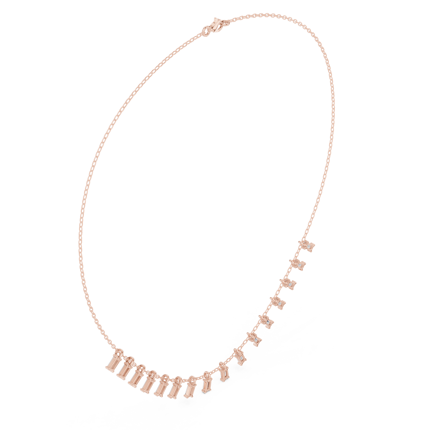 1.74ctw Solid Gold Baguette Diamond Fringe Necklace | Luxury Drop Dangle Choker