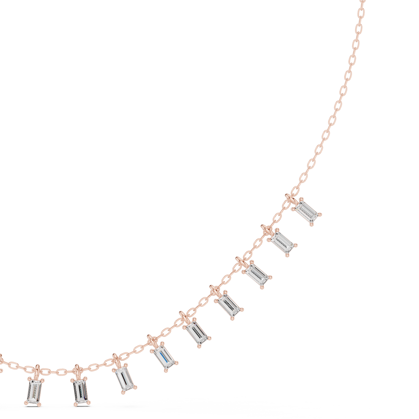 1.74ctw Solid Gold Baguette Diamond Fringe Necklace | Luxury Drop Dangle Choker