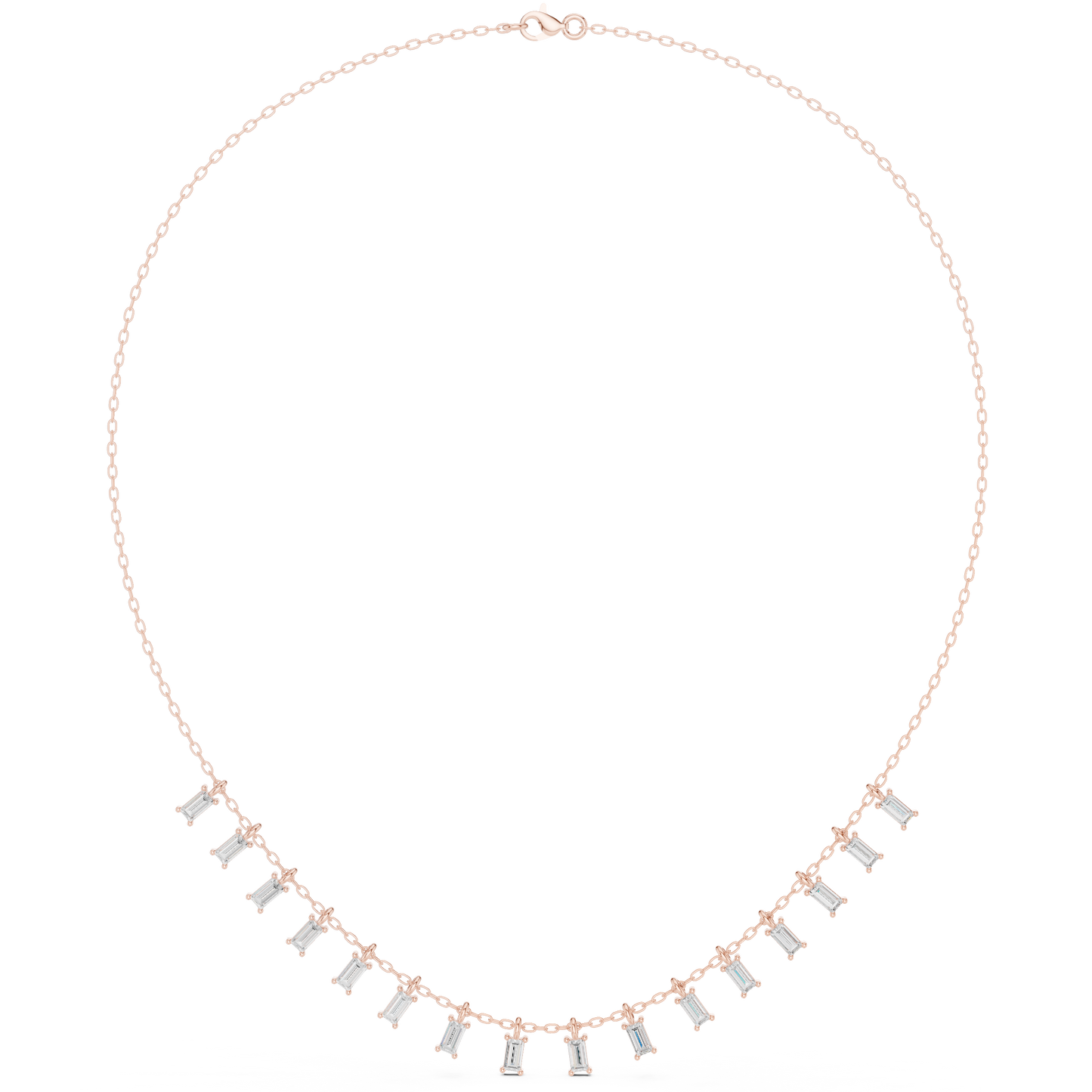 1.74ctw Solid Gold Baguette Diamond Fringe Necklace | Luxury Drop Dangle Choker
