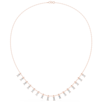 1.74ctw Solid Gold Baguette Diamond Fringe Necklace | Luxury Drop Dangle Choker