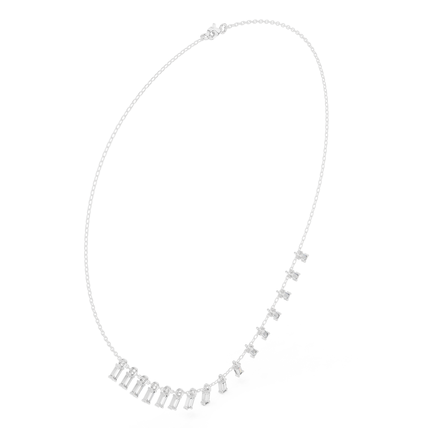 1.74ctw Solid Gold Baguette Diamond Fringe Necklace | Luxury Drop Dangle Choker