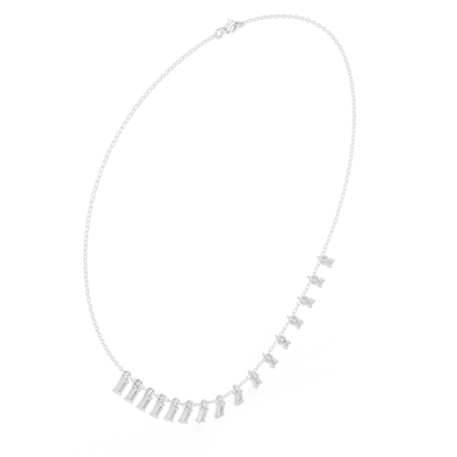 1.74ctw Solid Gold Baguette Diamond Fringe Necklace | Luxury Drop Dangle Choker