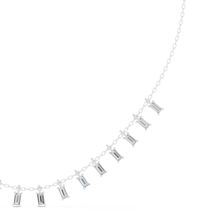 1.74ctw Solid Gold Baguette Diamond Fringe Necklace | Luxury Drop Dangle Choker