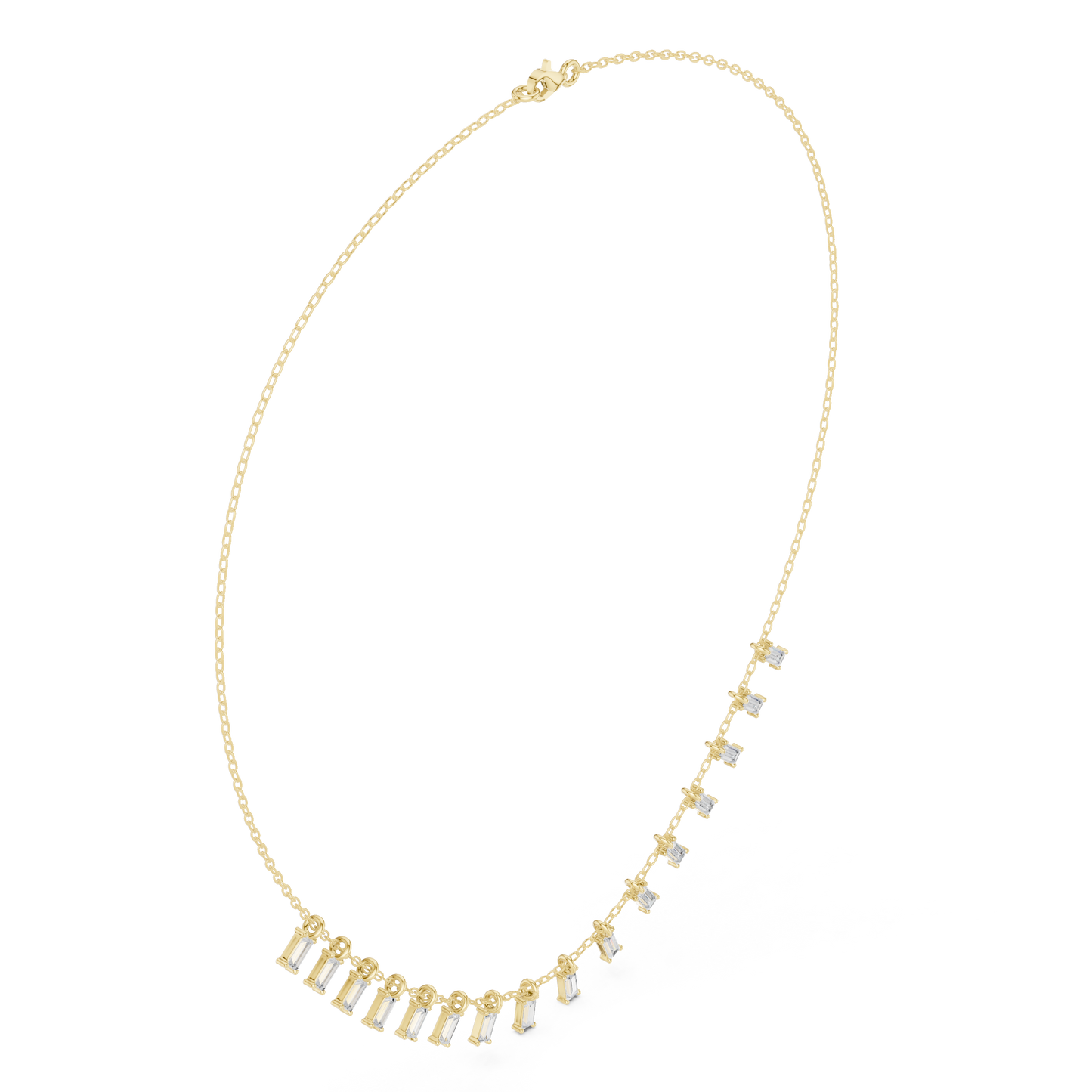 1.74ctw Solid Gold Baguette Diamond Fringe Necklace | Luxury Drop Dangle Choker