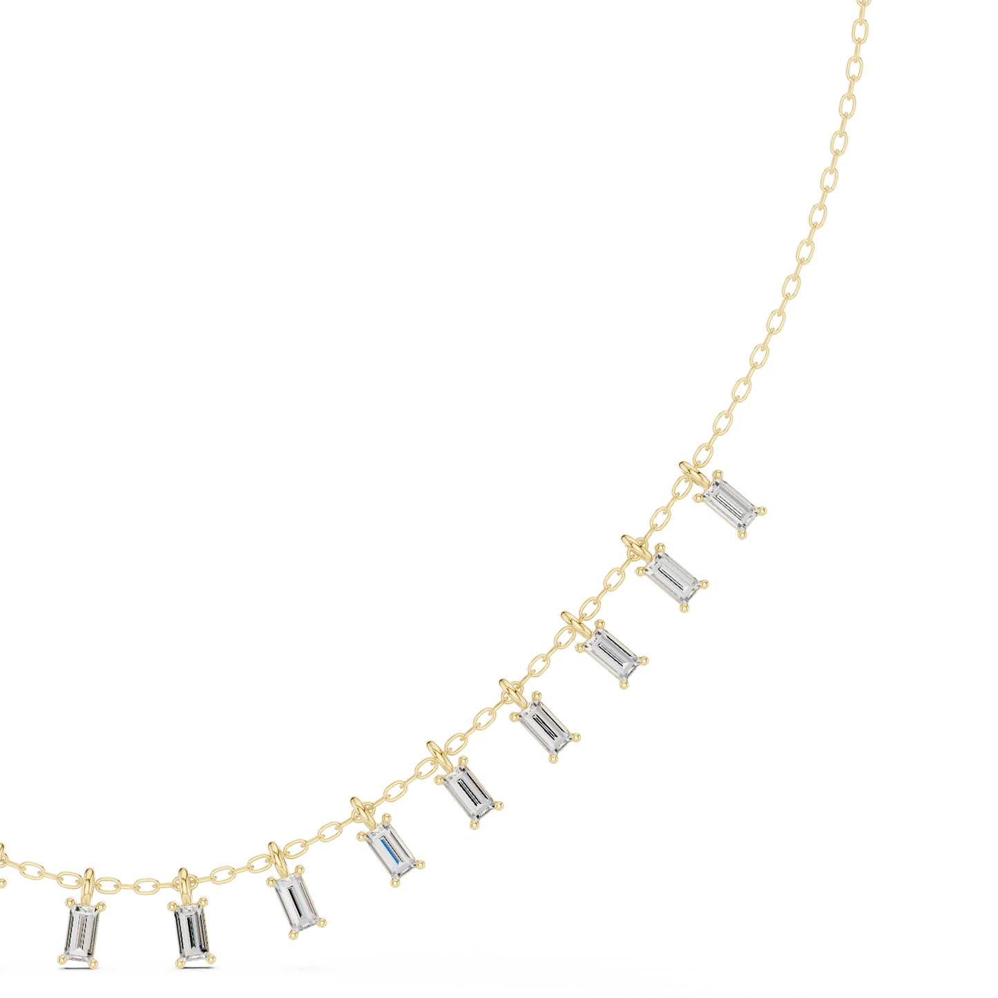 1.74ctw Solid Gold Baguette Diamond Fringe Necklace | Luxury Drop Dangle Choker