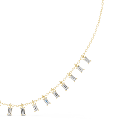 1.74ctw Solid Gold Baguette Diamond Fringe Necklace | Luxury Drop Dangle Choker