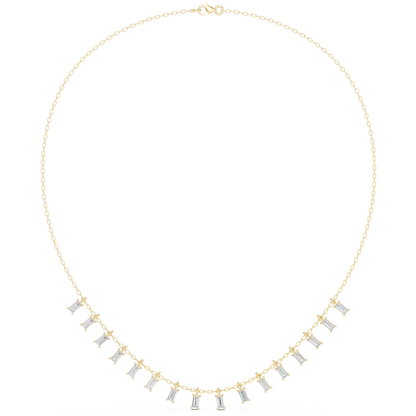 1.74ctw Solid Gold Baguette Diamond Fringe Necklace | Luxury Drop Dangle Choker