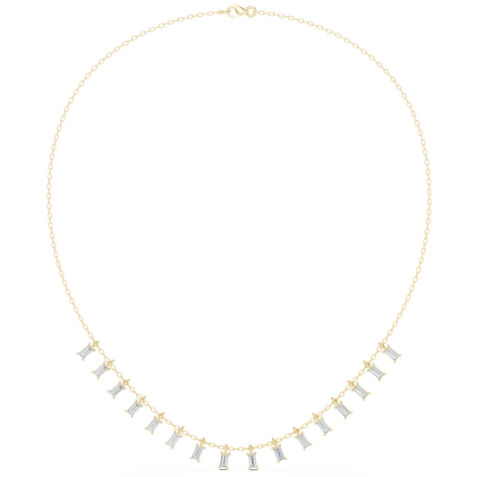 1.74ctw Solid Gold Baguette Diamond Fringe Necklace | Luxury Drop Dangle Choker