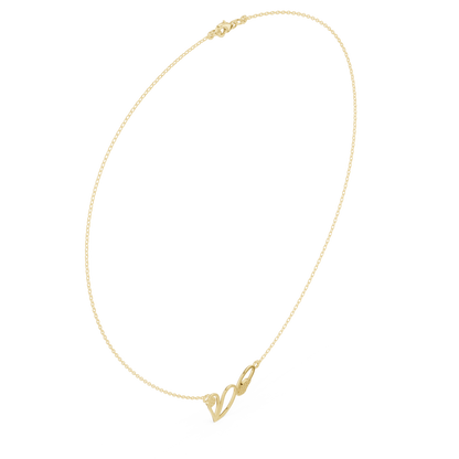 0.09ctw Solid Gold Abstract Cursive Loop Pendant Diamond Accent Necklace
