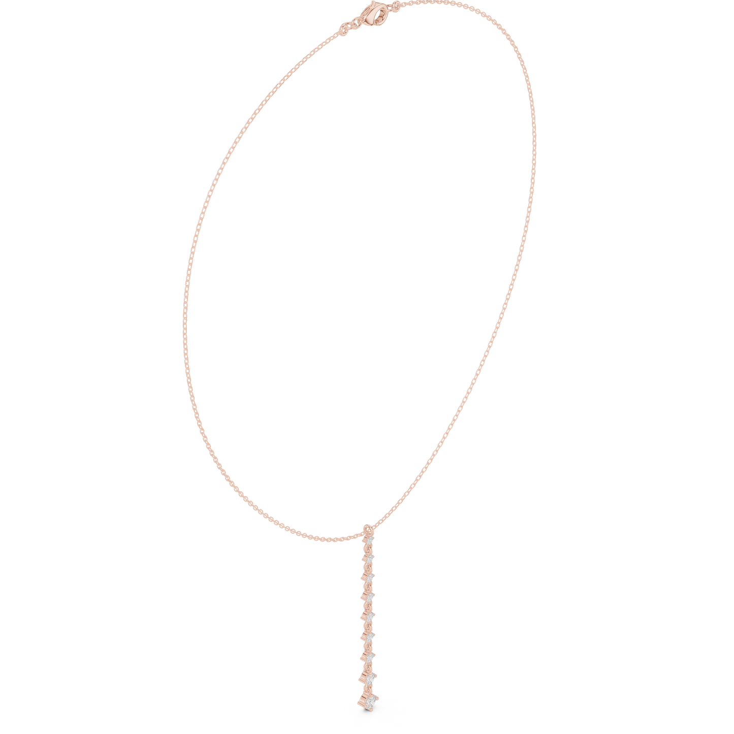 0.63ctw Solid Gold Vertical Bar Round Diamond Line Drop Pendant Necklace