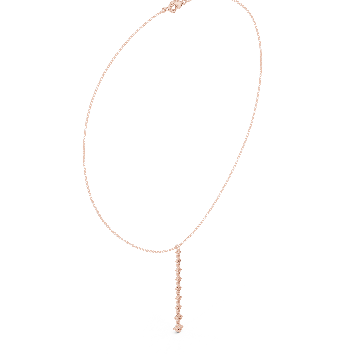 0.63ctw Solid Gold Vertical Bar Round Diamond Line Drop Pendant Necklace