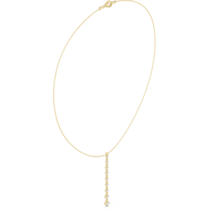 0.63ctw Solid Gold Vertical Bar Round Diamond Line Drop Pendant Necklace