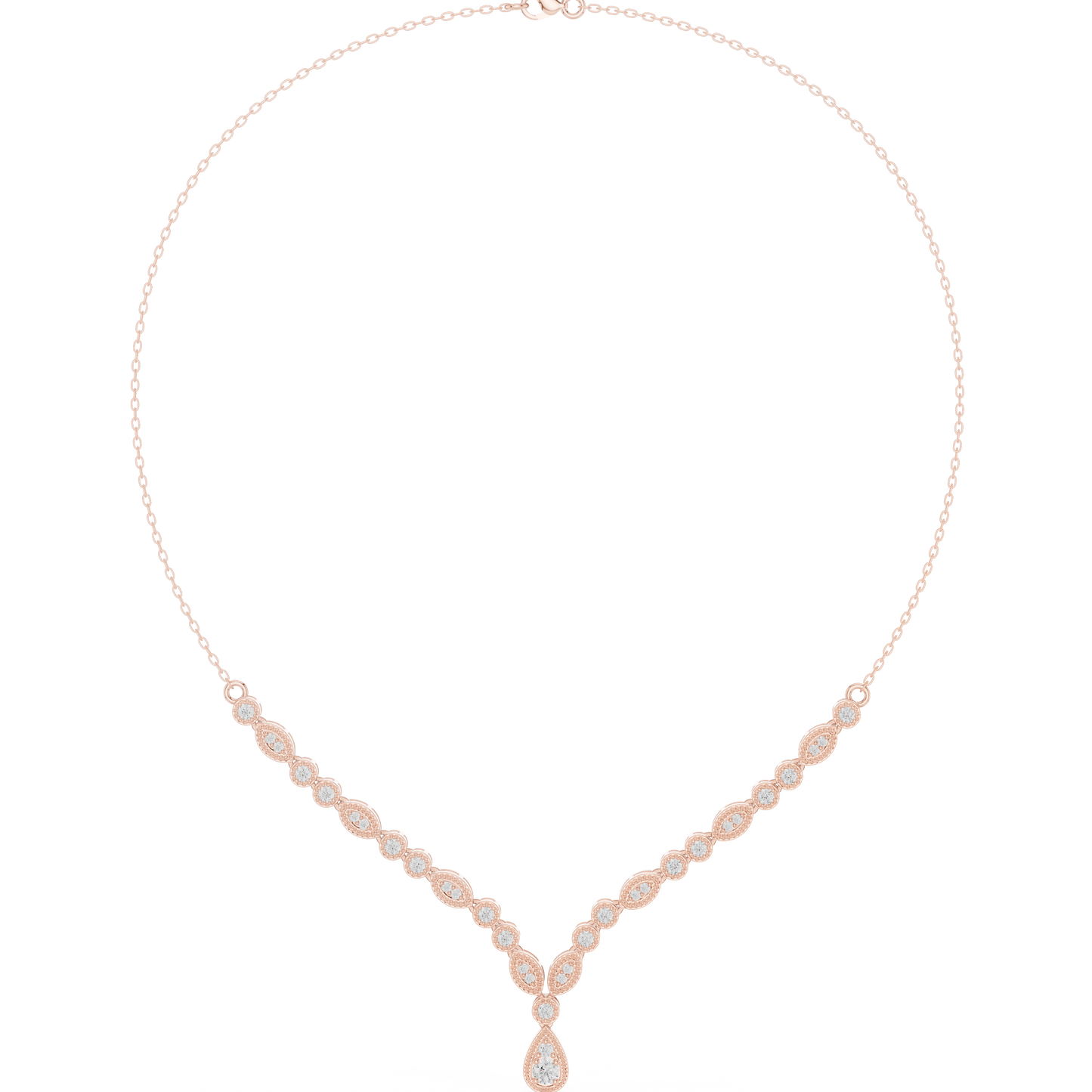 1.14ctw Yellow Gold Vintage Milgrain Marquise Necklace with Pear Drop