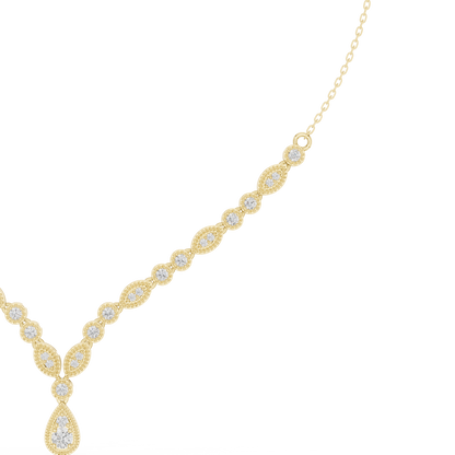 1.14ctw Yellow Gold Vintage Milgrain Marquise Necklace with Pear Drop