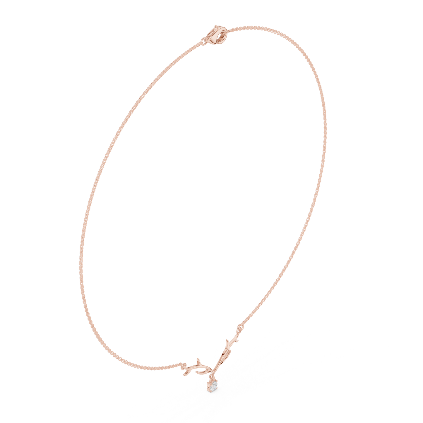 0.24ctw Solid Gold Deer Antler Pendant Round Diamond Solitaire Drop Necklace