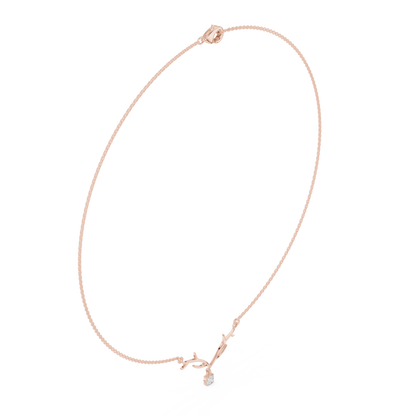 0.24ctw Solid Gold Deer Antler Pendant Round Diamond Solitaire Drop Necklace