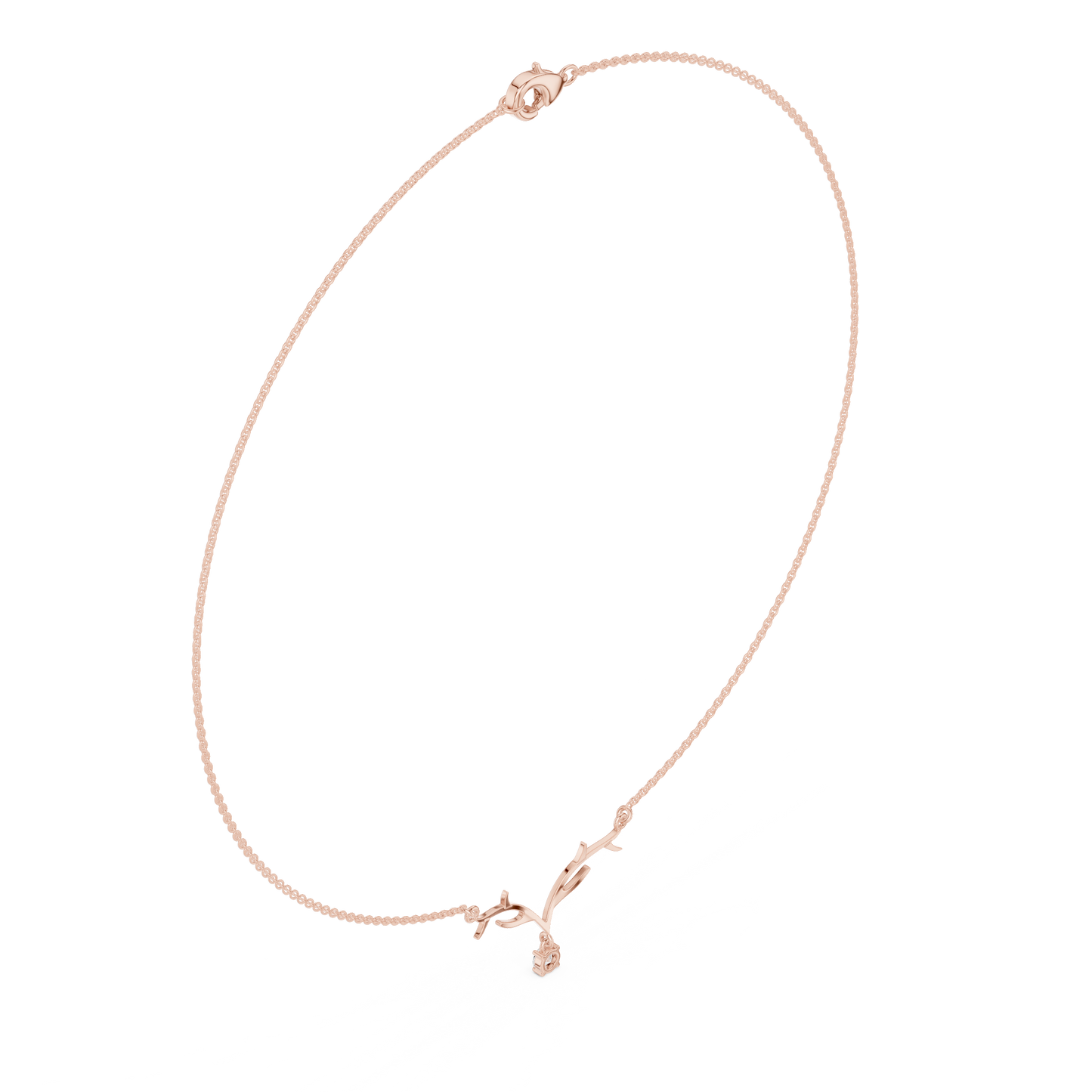 0.24ctw Solid Gold Deer Antler Pendant Round Diamond Solitaire Drop Necklace