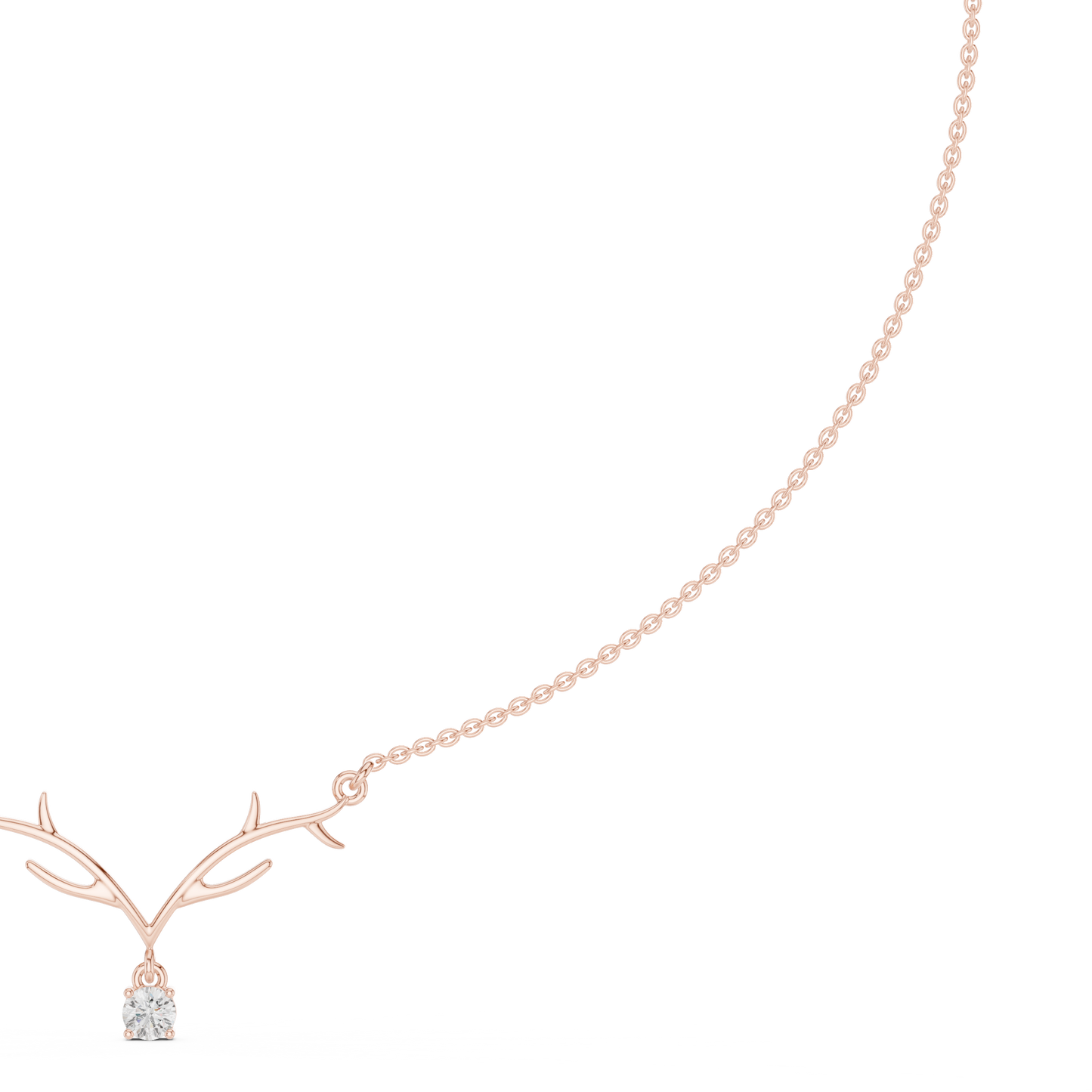 0.24ctw Solid Gold Deer Antler Pendant Round Diamond Solitaire Drop Necklace