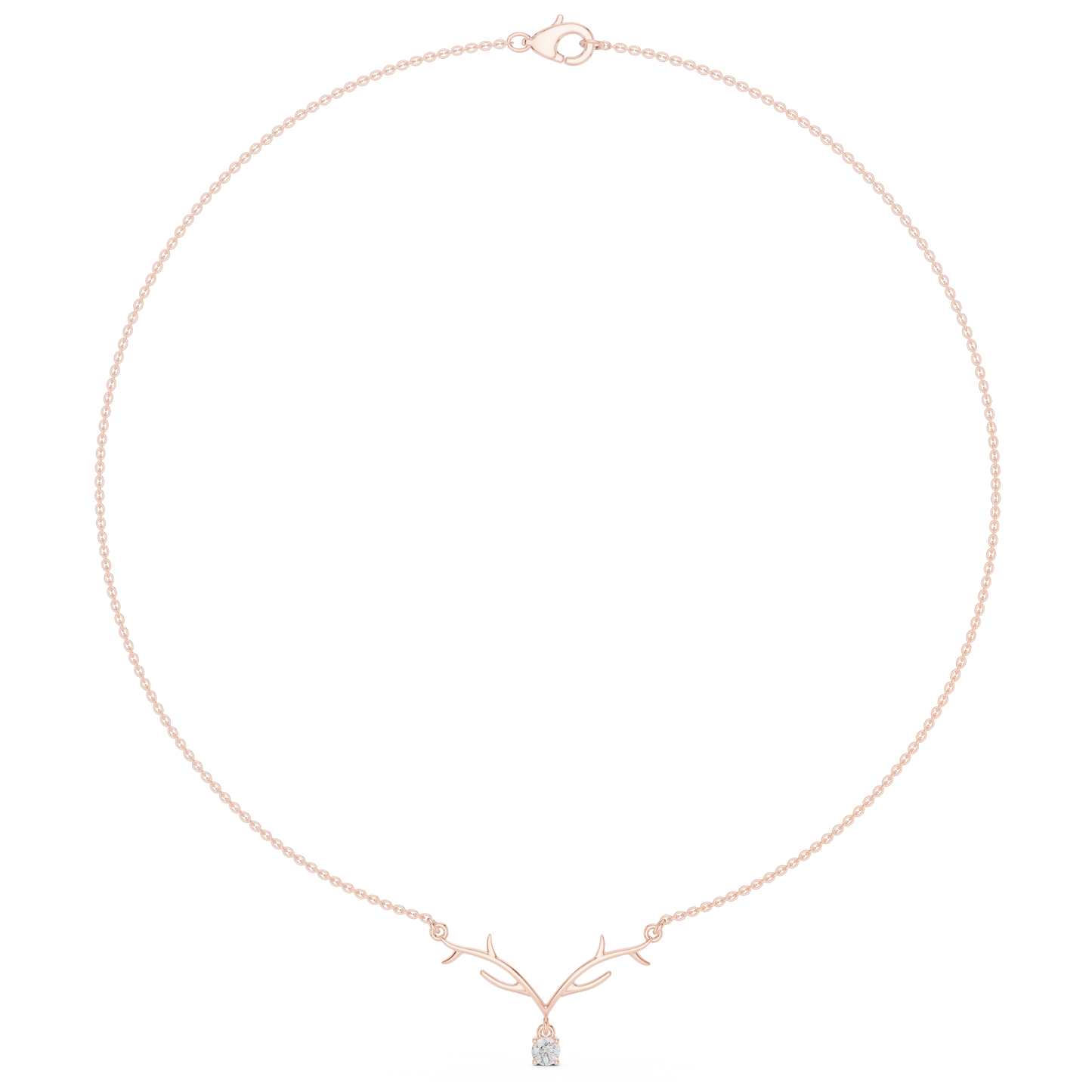 0.24ctw Solid Gold Deer Antler Pendant Round Diamond Solitaire Drop Necklace