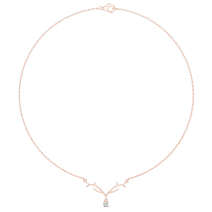0.24ctw Solid Gold Deer Antler Pendant Round Diamond Solitaire Drop Necklace