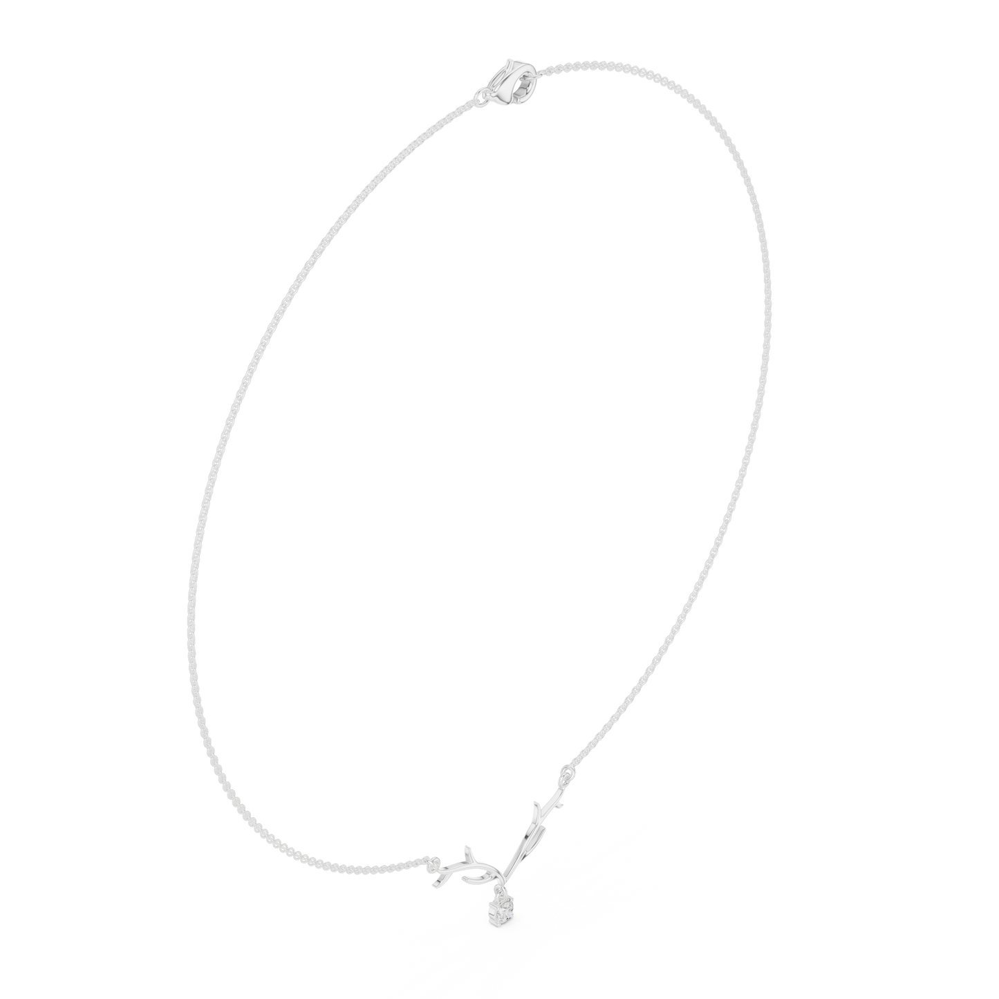 0.24ctw Solid Gold Deer Antler Pendant Round Diamond Solitaire Drop Necklace