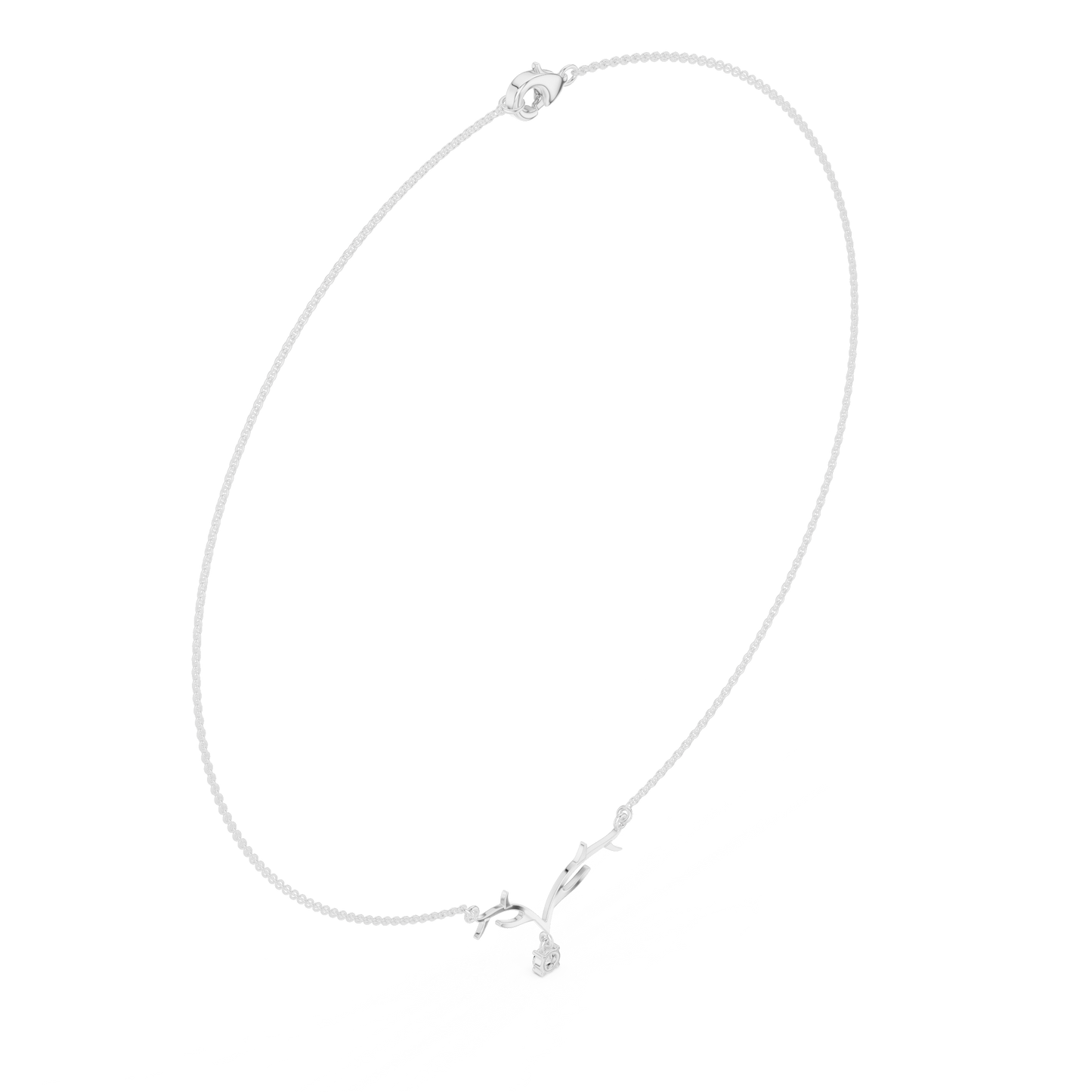 0.24ctw Solid Gold Deer Antler Pendant Round Diamond Solitaire Drop Necklace