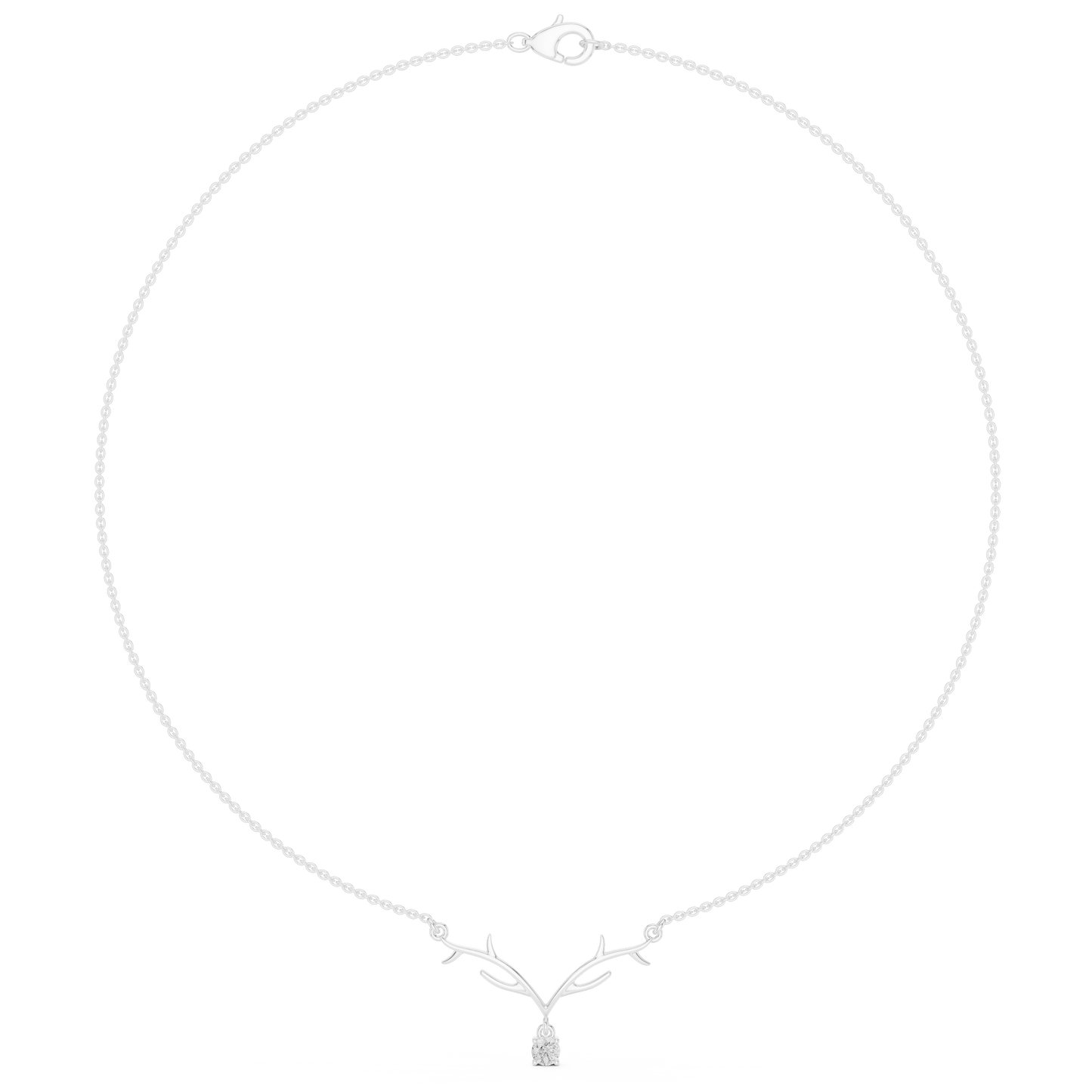 0.24ctw Solid Gold Deer Antler Pendant Round Diamond Solitaire Drop Necklace