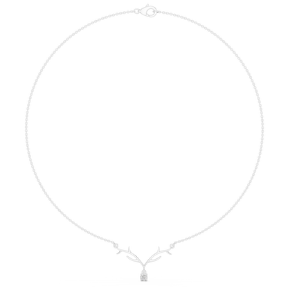 0.24ctw Solid Gold Deer Antler Pendant Round Diamond Solitaire Drop Necklace