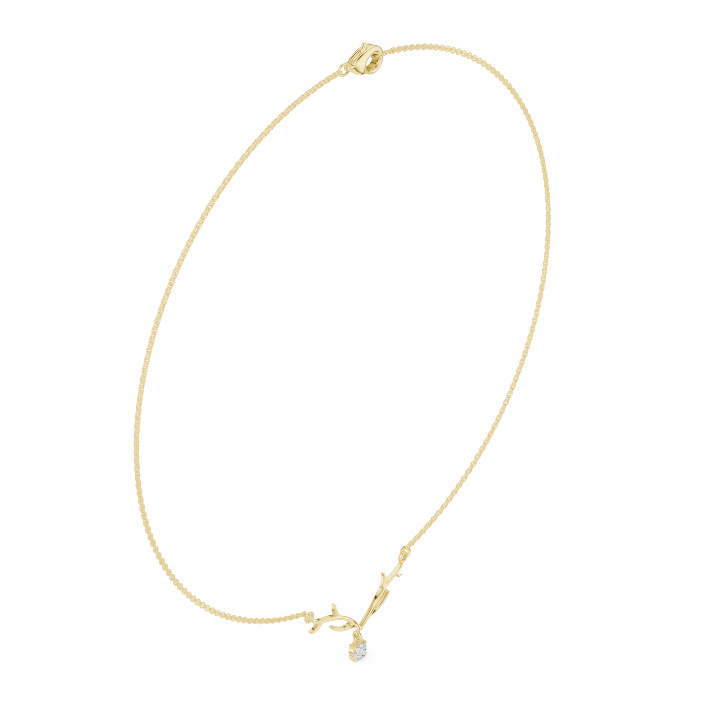 0.24ctw Solid Gold Deer Antler Pendant Round Diamond Solitaire Drop Necklace