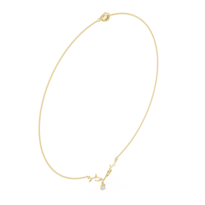 0.24ctw Solid Gold Deer Antler Pendant Round Diamond Solitaire Drop Necklace