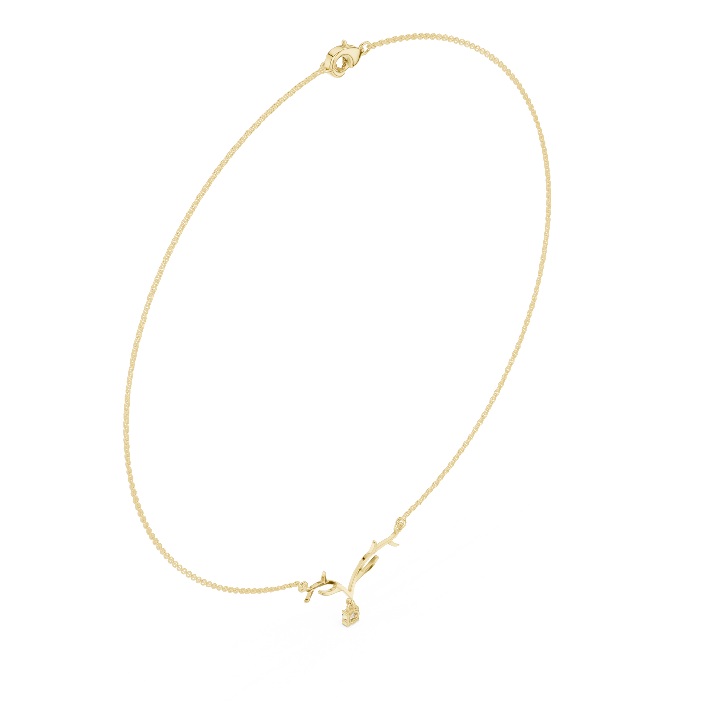 0.24ctw Solid Gold Deer Antler Pendant Round Diamond Solitaire Drop Necklace