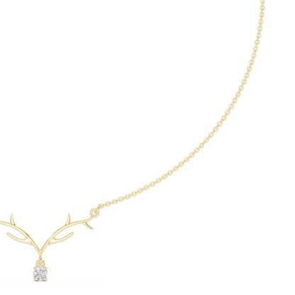 0.24ctw Solid Gold Deer Antler Pendant Round Diamond Solitaire Drop Necklace