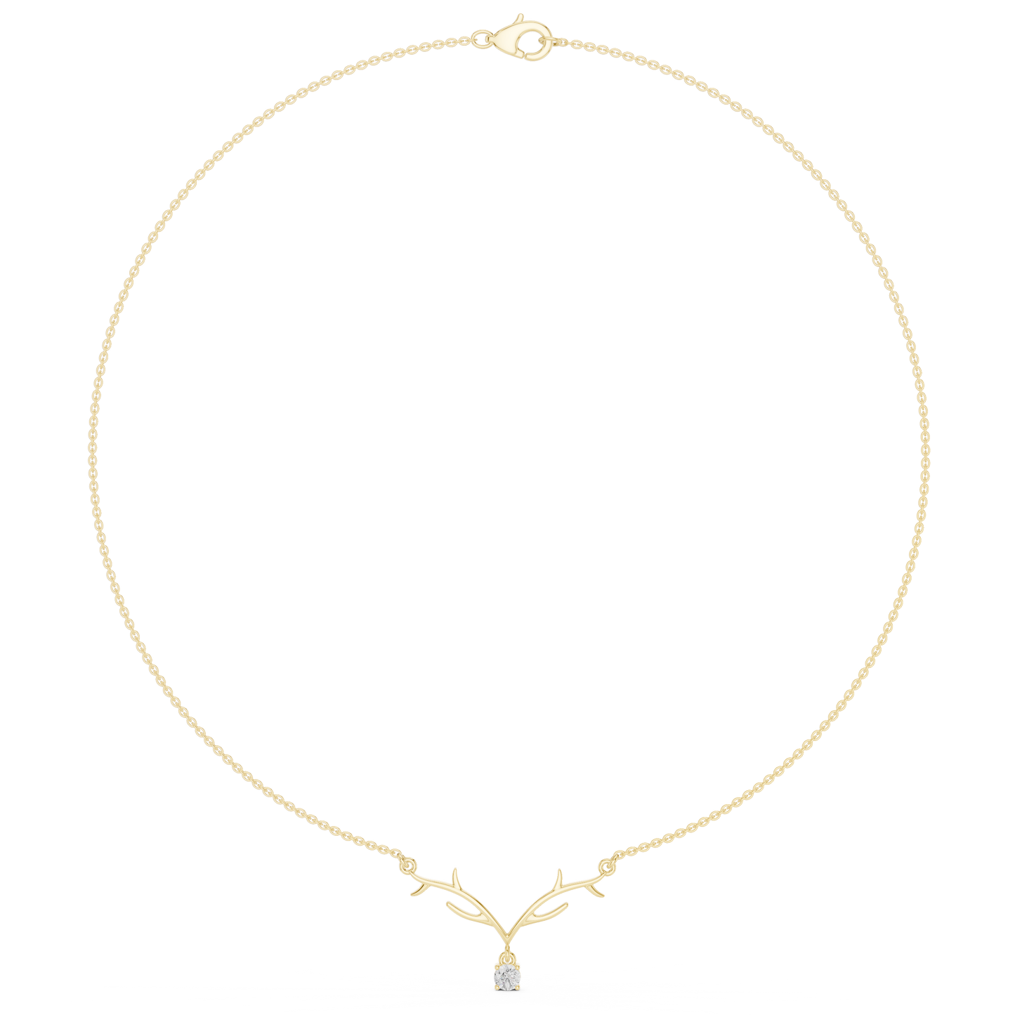 0.24ctw Solid Gold Deer Antler Pendant Round Diamond Solitaire Drop Necklace