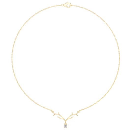 0.24ctw Solid Gold Deer Antler Pendant Round Diamond Solitaire Drop Necklace