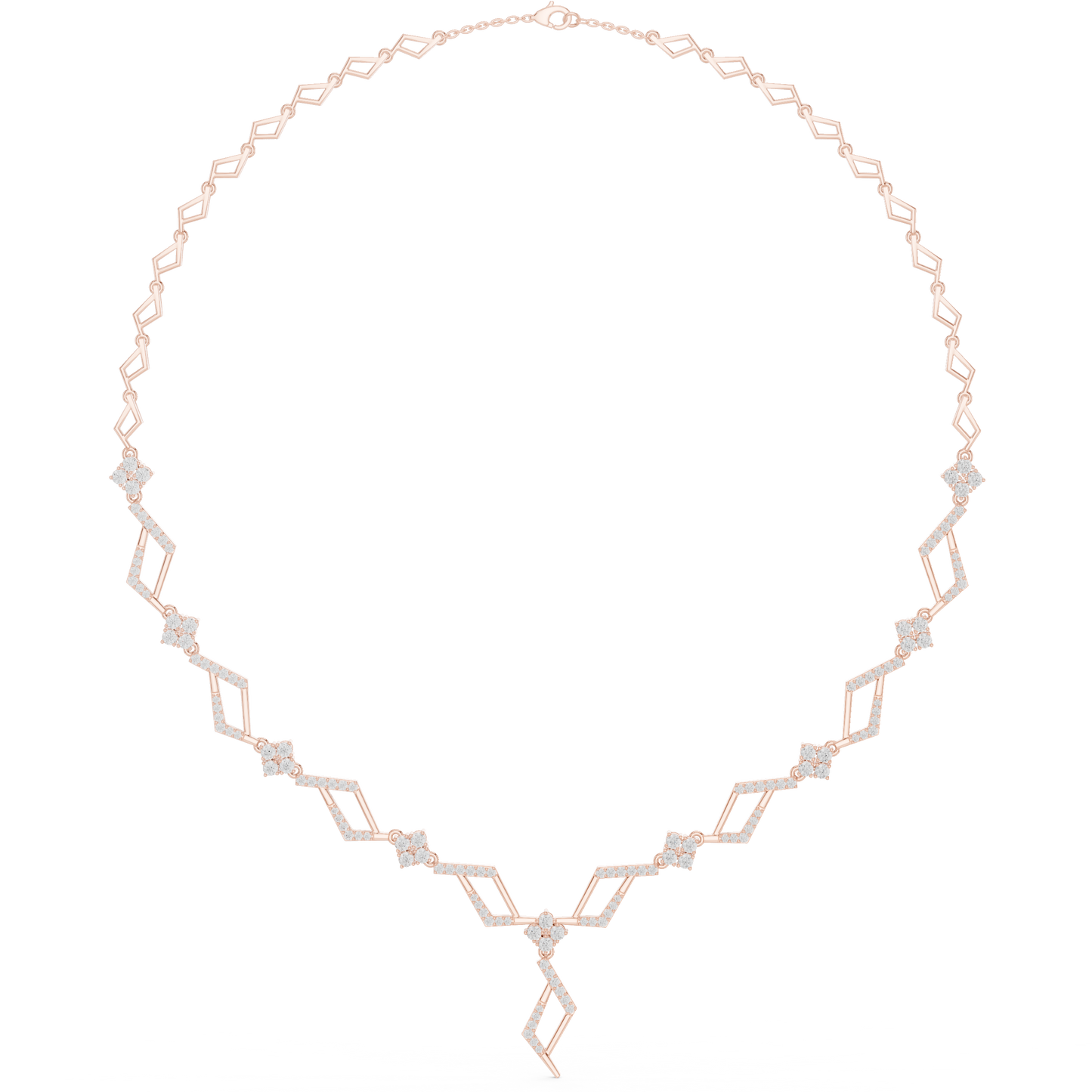 2.95ctw Solid Gold Geometric Rhombus Diamond Cluster Y-Necklace
