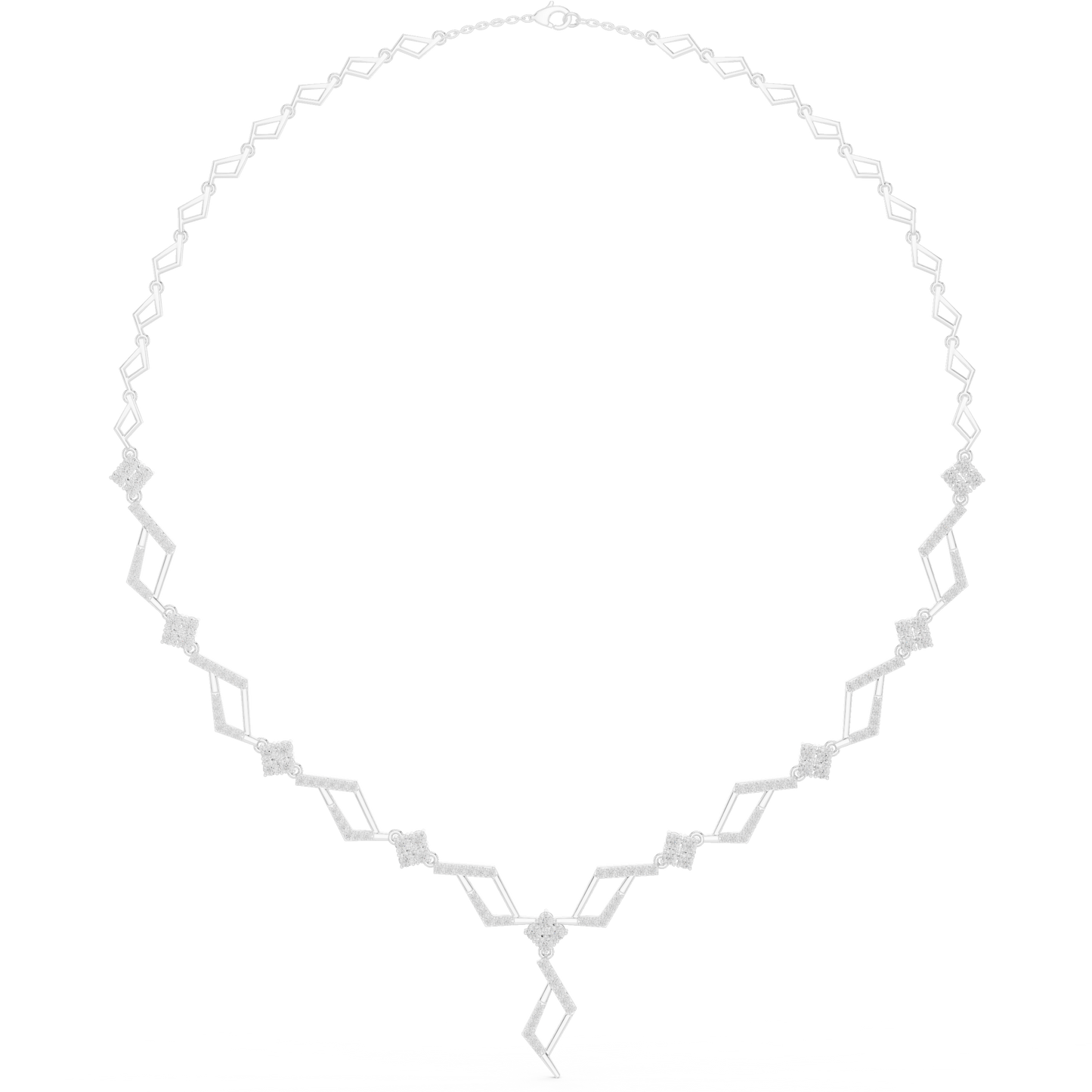 2.95ctw Solid Gold Geometric Rhombus Diamond Cluster Y-Necklace