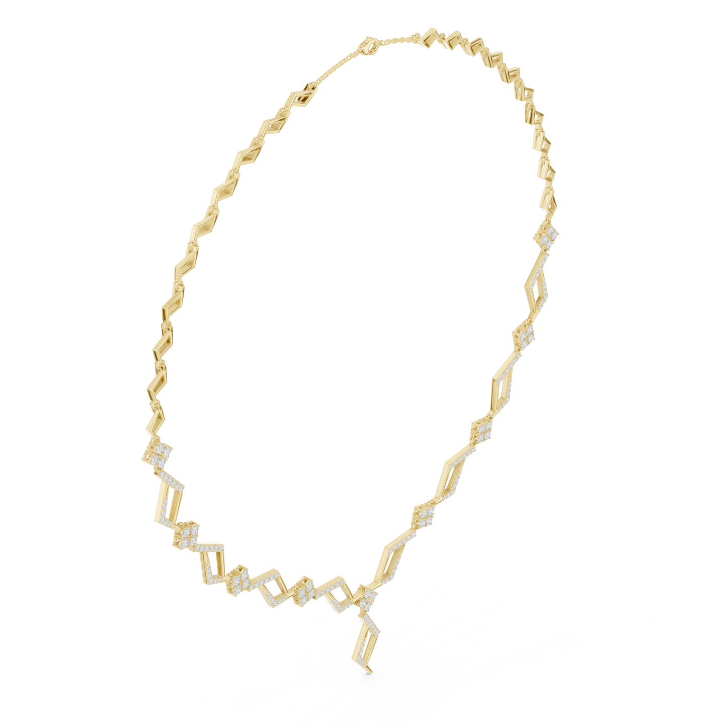 2.95ctw Solid Gold Geometric Rhombus Diamond Cluster Y-Necklace