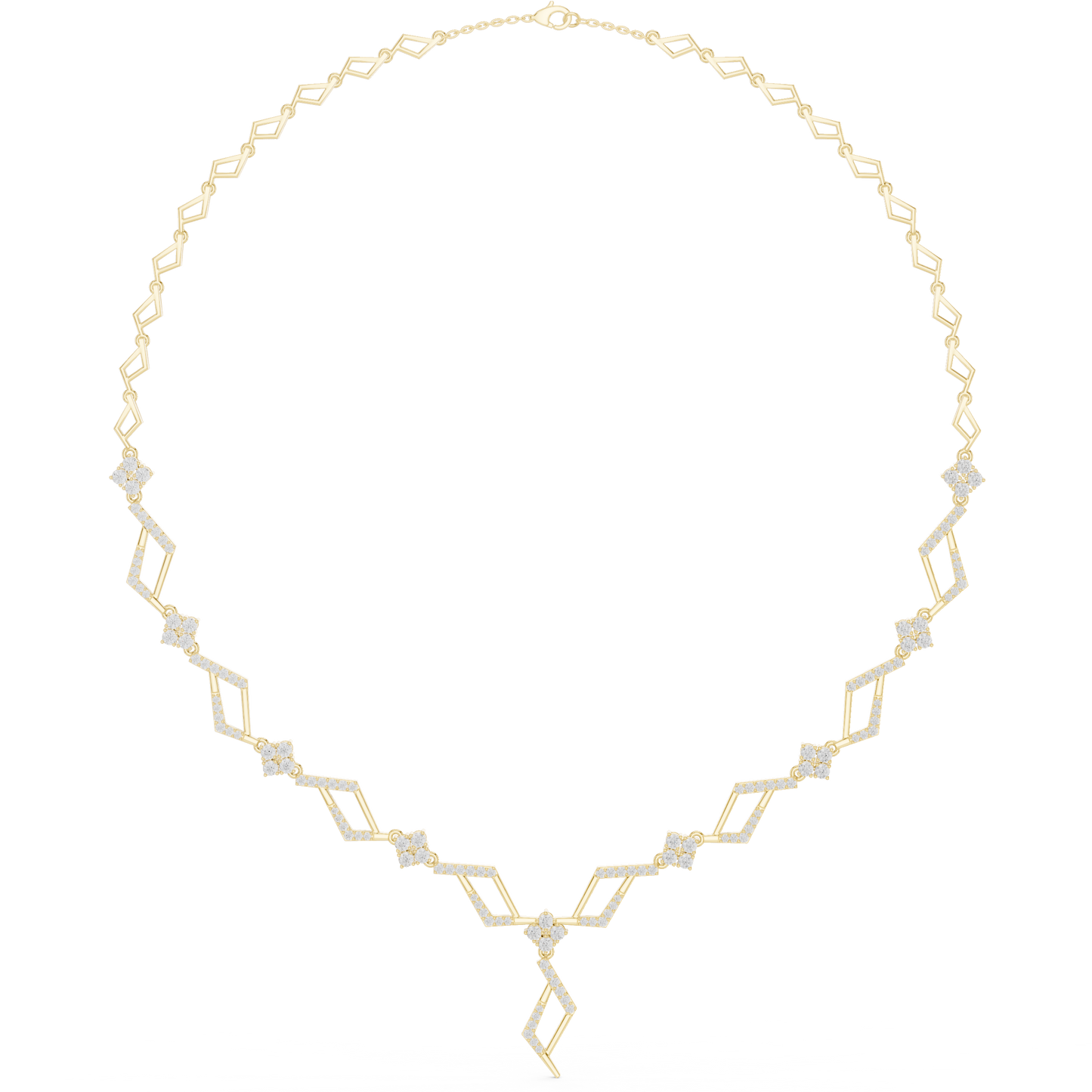 2.95ctw Solid Gold Geometric Rhombus Diamond Cluster Y-Necklace