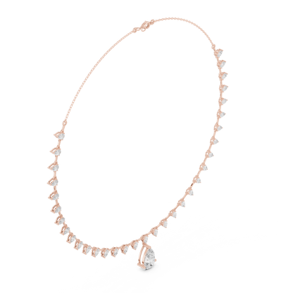 9.02ctw Solid Gold Pear Cut Diamond Drop Fringe Necklace | Luxury Teardrop Choker